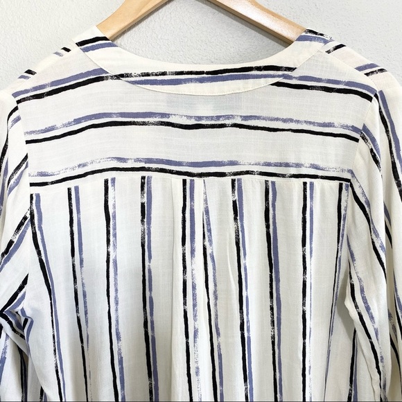 ⭐️ Blue Rain Tie Button Down Striped Medium Blouse - Picture 10 of 11